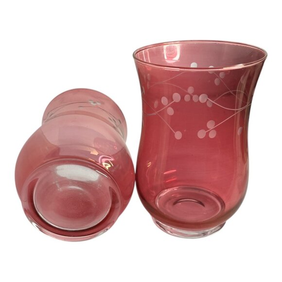 LSA Pink Glass Vases Pair – 6.5 in – White Berry Branch Design – Handblown – Mod - Picture 3 of 3
